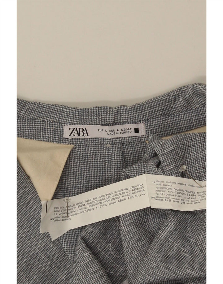 Jaqueta blazer masculina Zara com 2 botões Reino Unido 40 grande cinza houndstooth poliéster