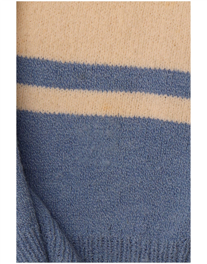 Suéter masculino VINTAGE com decote em V grande bloco colorido azul