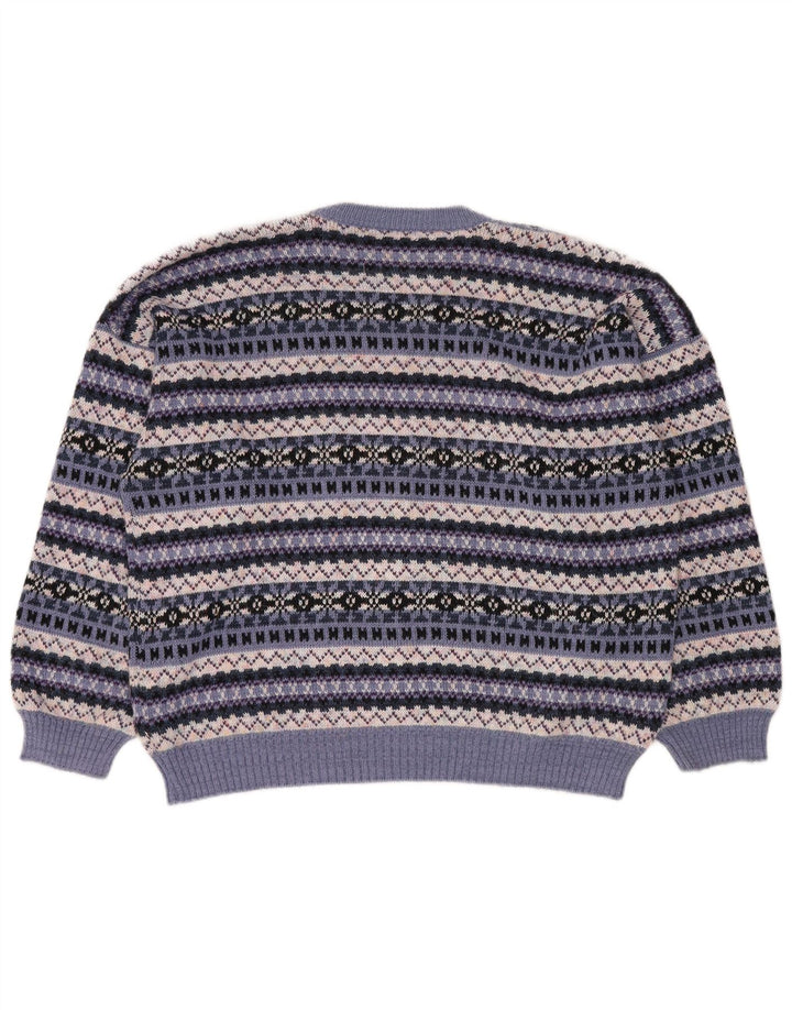 Suéter feminino vintage com gola redonda UK 18 XL multicolorido Fair Isle