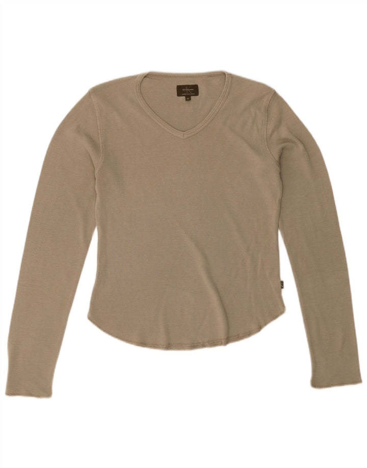 Calvin Klein Top feminino manga comprida UK 14 algodão verde médio