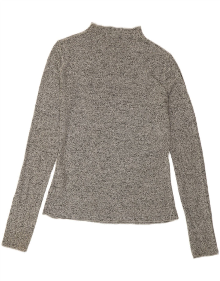Top feminino Zara manga comprida UK 10 viscose manchada cinza pequena