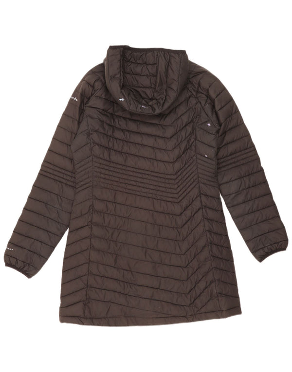 Casaco acolchoado com capuz feminino Columbia UK 14 poliéster preto médio