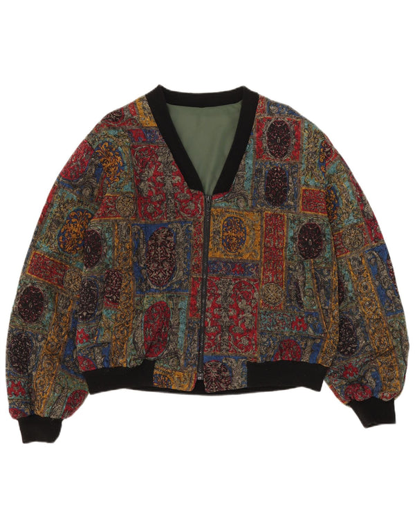 Jaqueta bomber feminina vintage UK 16 grande geométrica multicolorida
