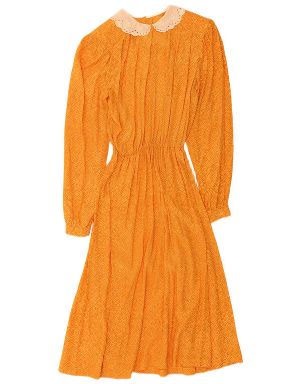 Vestido maxi feminino vintage de manga comprida UK 8 pequeno laranja Paisley