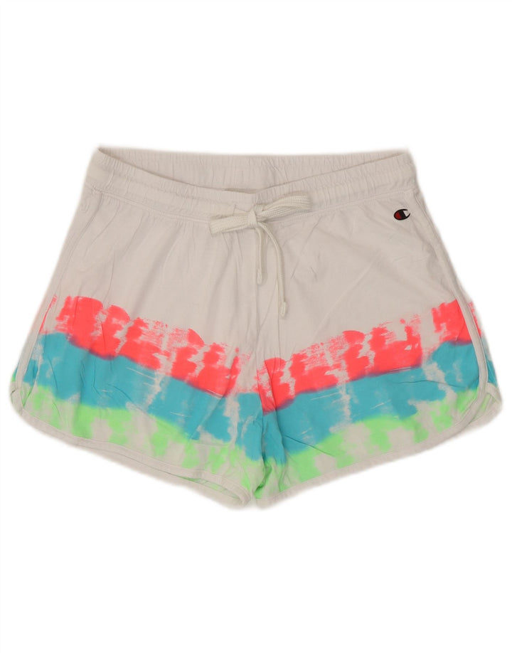 Shorts esportivos femininos CHAMPION UK 12 médio branco tie-dye algodão