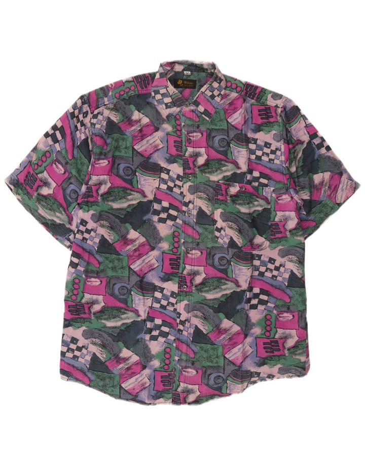 Camisa masculina vintage com padrão abstrato tamanho 39/40 médio multicolorido