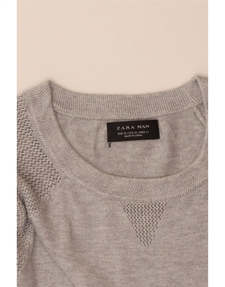 ZARA Suéter masculino de manga curta com gola redonda XL cinza