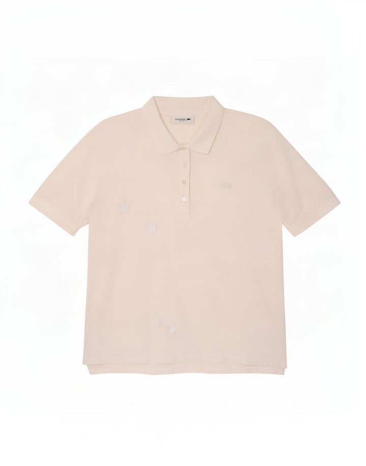 Camisa polo feminina Lacoste Relaxed Fit UK 14 médio algodão branco