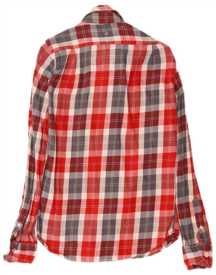 Camisa masculina de flanela SUPERDRY pequena xadrez vermelha de algodão