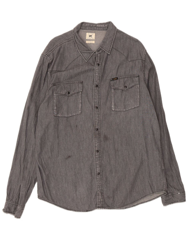 Lee Mens Utility Western Camisa 2XL Algodão Cinza