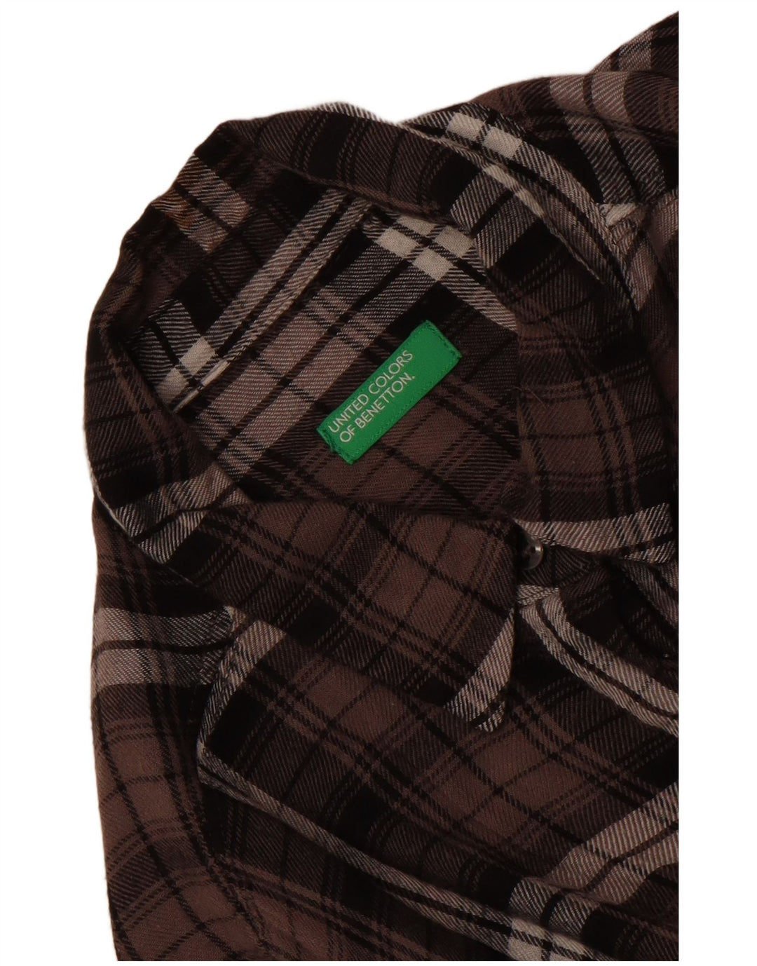 Camisa feminina de flanela Benetton UK 14 grande xadrez marrom