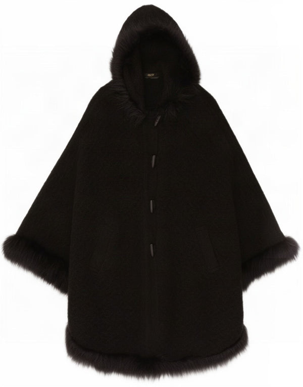 Casaco poncho feminino vintage com capuz tamanho único acrílico preto