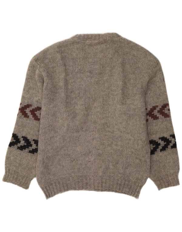 Suéter vintage masculino com gola redonda tamanho 40 listrado cinza médio