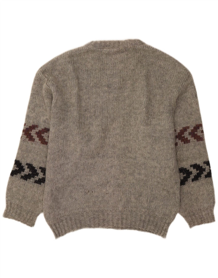 Suéter vintage masculino com gola redonda tamanho 40 listrado cinza médio