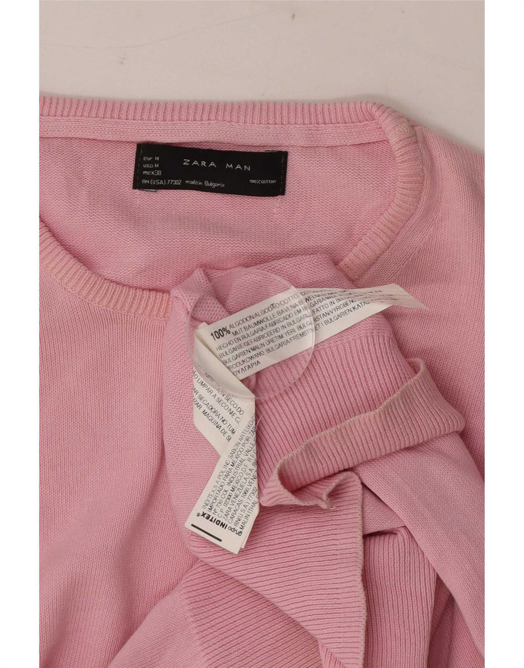 Zara Suéter masculino com gola redonda e algodão rosa médio