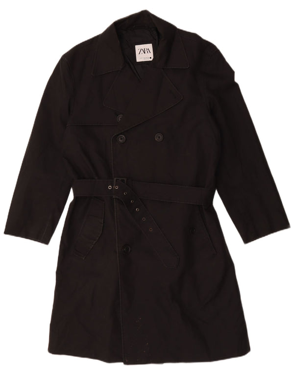Zara Mens Trench Coat UK 38 Medium Black Polyester