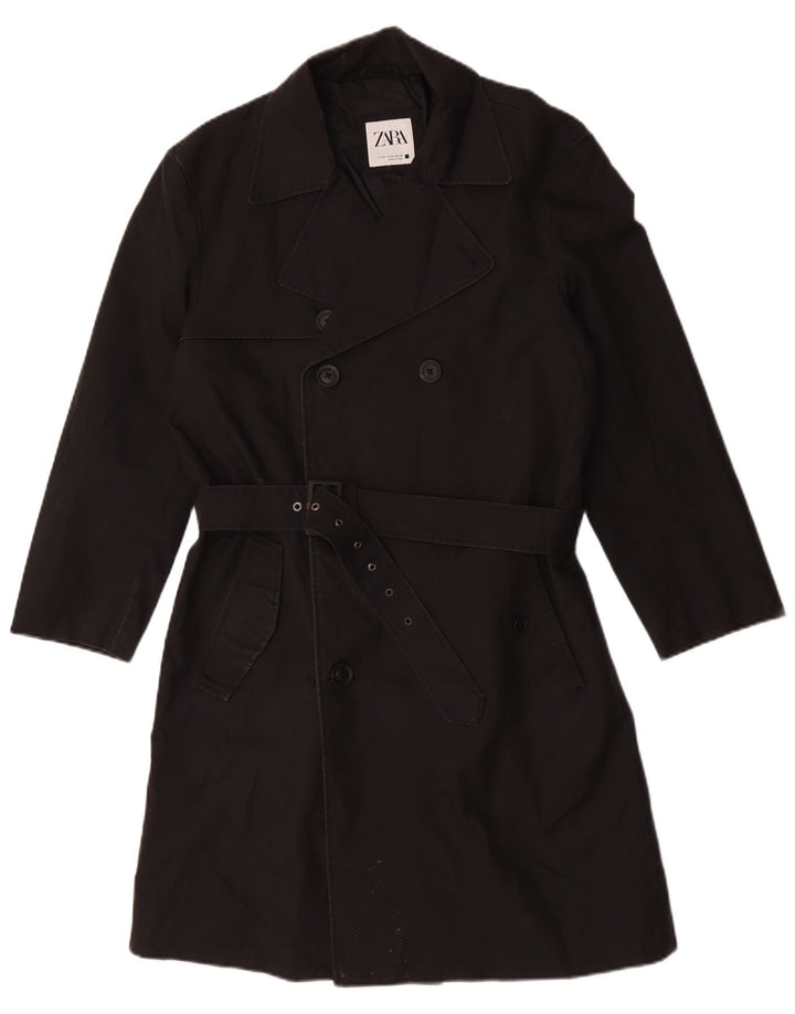 Zara Mens Trench Coat UK 38 Médio Preto Poliéster