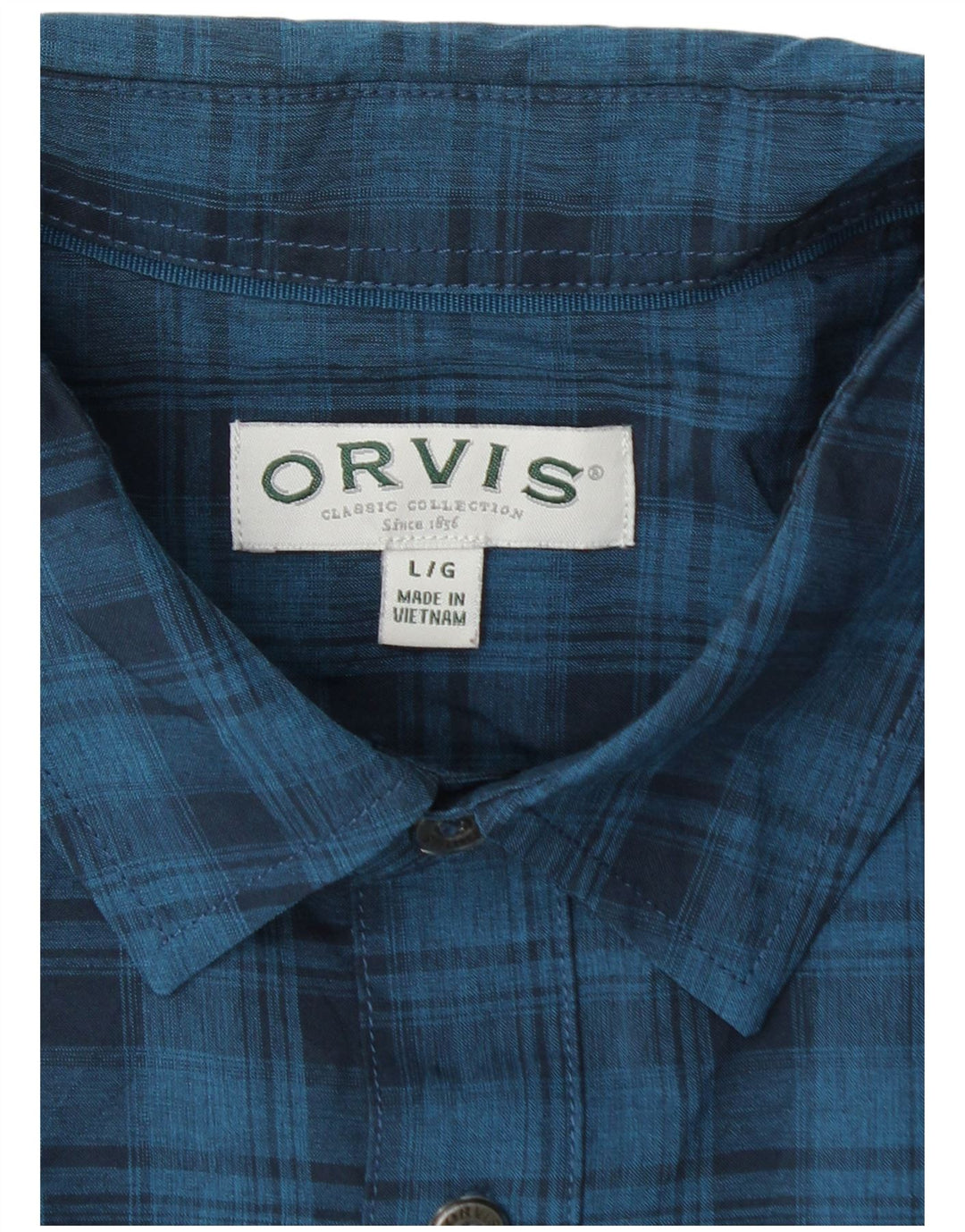 Camisa masculina de manga curta Orvis grande poliéster xadrez azul