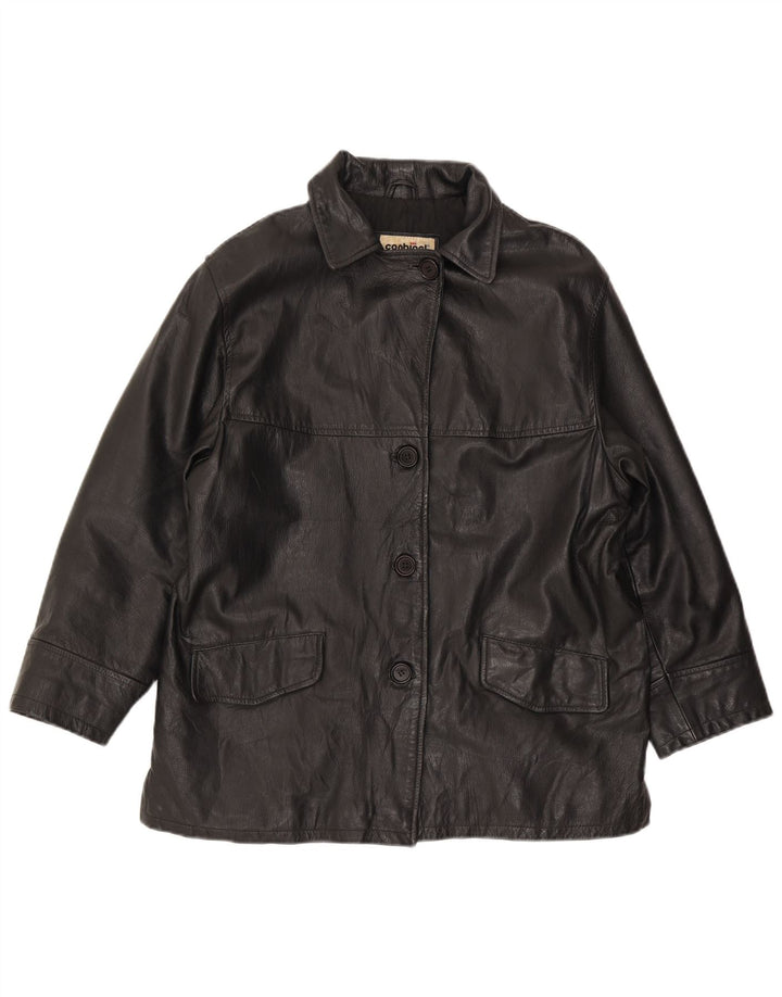 Jaqueta feminina de couro superdimensionada Conbipel IT 44 couro preto médio