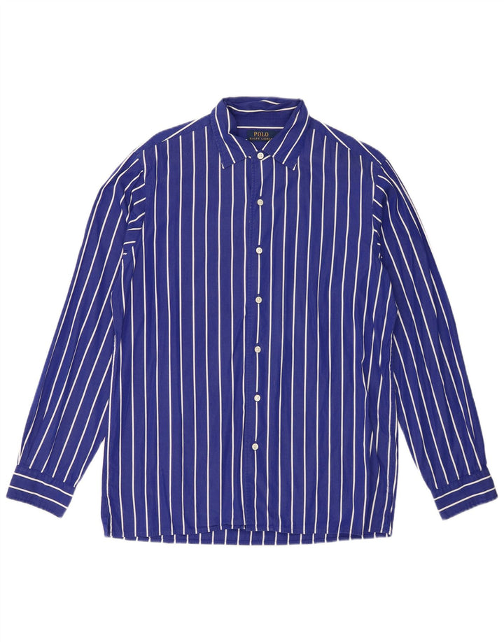 Polo Ralph Lauren Camisa masculina de algodão listrado azul médio
