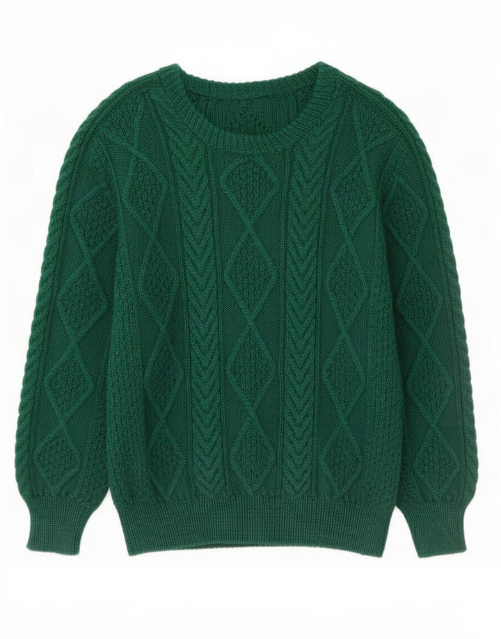 Suéter vintage masculino com gola redonda, verde médio