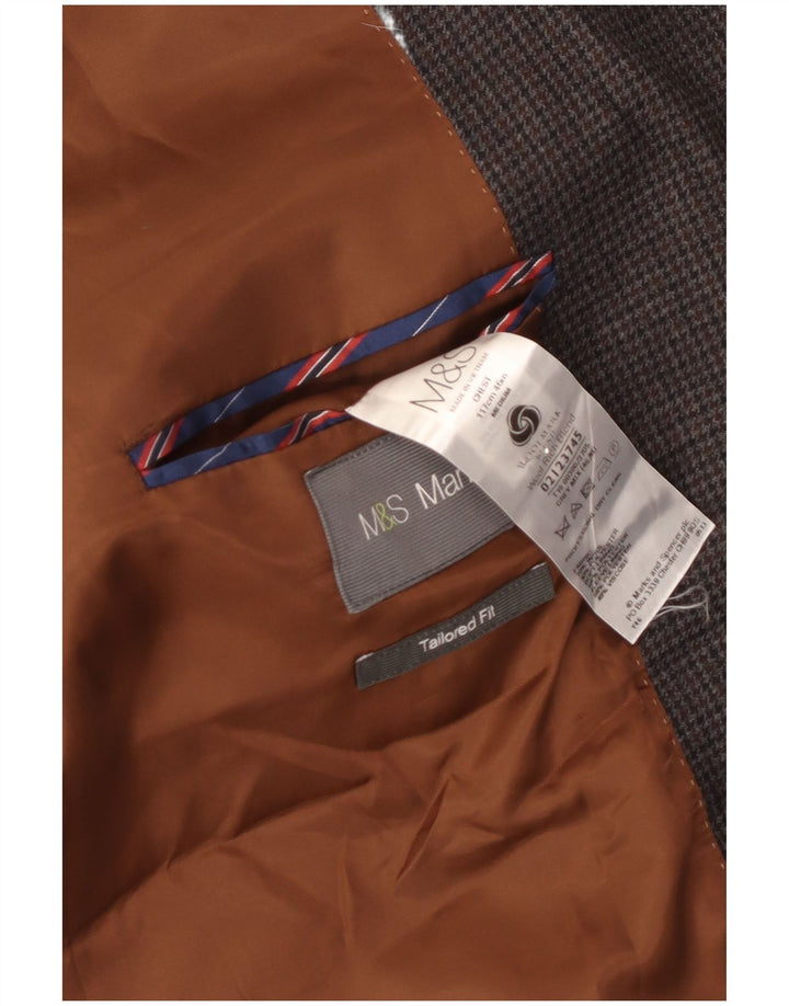 Jaqueta blazer masculina Marks & Spencer sob medida Reino Unido 46 3XL cinza Houndstooth