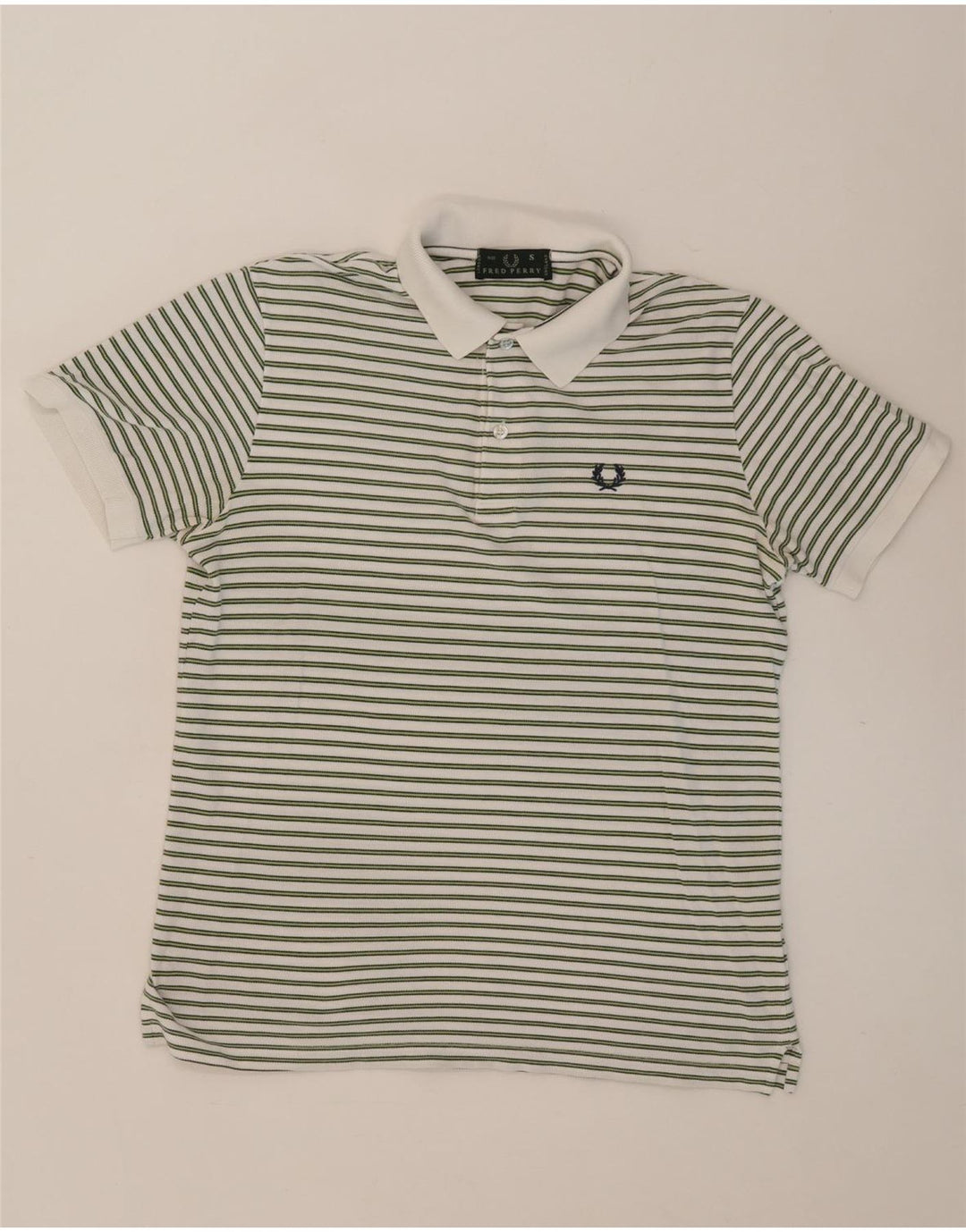 Camisa pólo masculina FRED PERRY pequena listrada branca de algodão