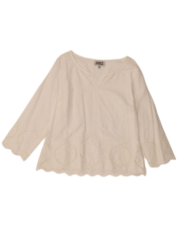 Top feminino Laura Ashley manga 3/4 Reino Unido 16 grande linho paisley branco