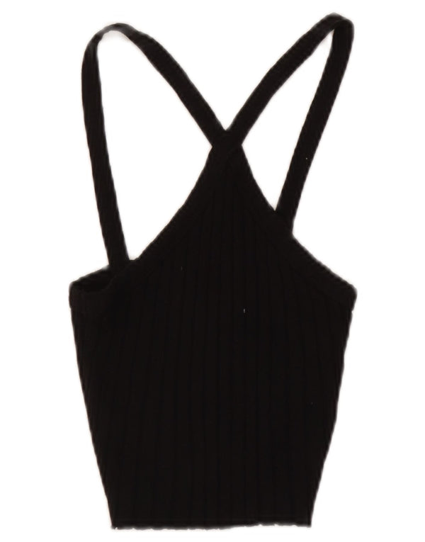 Zara Womens Crop Halter Top UK 8 Pequeno Algodão Preto