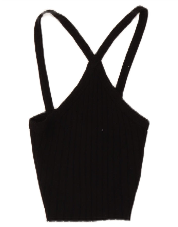 Zara Womens Crop Halter Top UK 8 Pequeno Algodão Preto