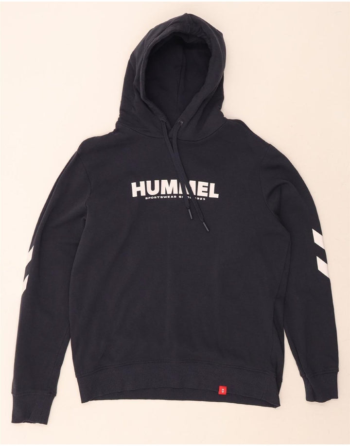 HUMMEL Mens Graphic Hoodie Jumper Small Navy Blue Cotton Vintage Hummel and Second-Hand Hummel from Messina Hembry 