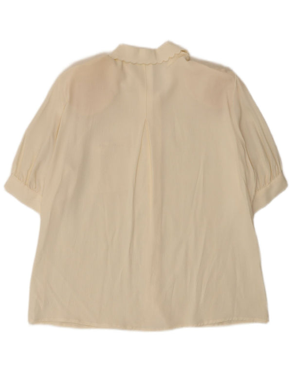 Blusa feminina vintage manga 3/4 UK 16 grande off white