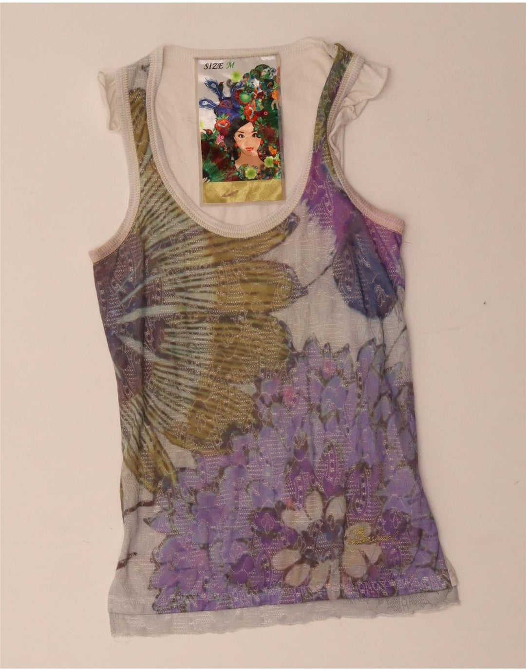Desigual Womens Graphic Vest Top UK 12 Médio Multicolorido Floral