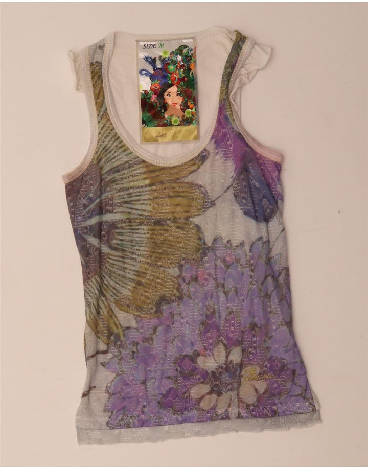 Desigual Womens Graphic Vest Top UK 12 Médio Multicolorido Floral