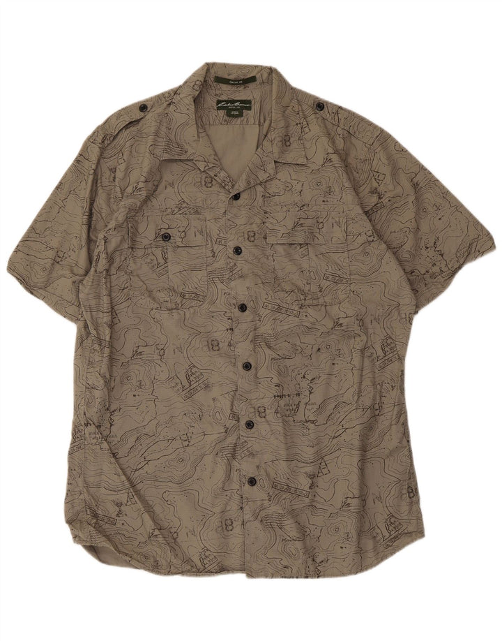 Camisa masculina Eddie Bauer com padrão abstrato clássico ajuste grande algodão bege