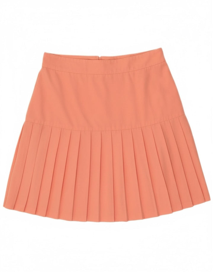 Saia plissada feminina vintage EU 42 grande poliéster laranja W30