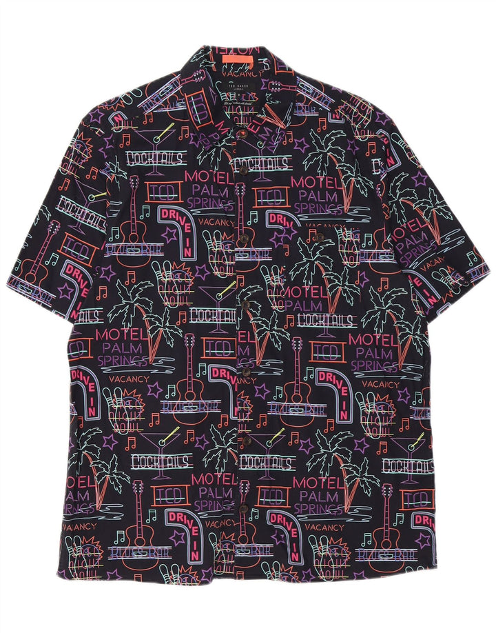 Camisa masculina gráfica Ted Baker de manga curta tamanho 5 XL multicolorida havaiana