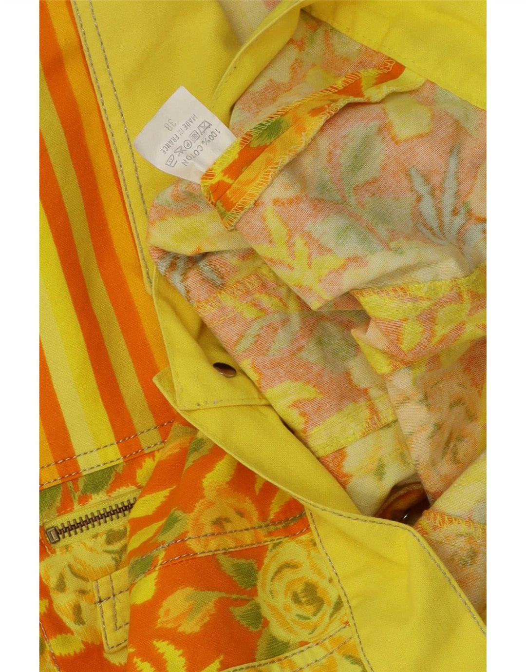 Jaqueta bomber feminina vintage EU 38 algodão floral amarelo médio