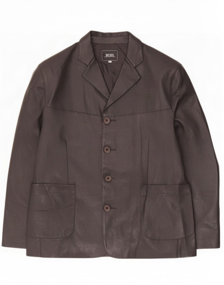 Jaqueta blazer masculina de couro Hugo Boss com 4 botões Reino Unido 44 2XL preta
