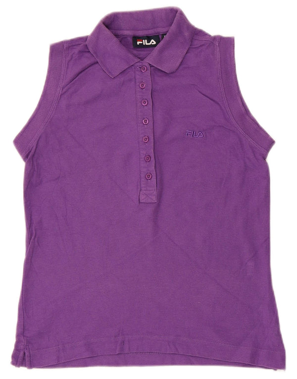 Camisa polo feminina sem mangas Fila UK 12 algodão roxo médio