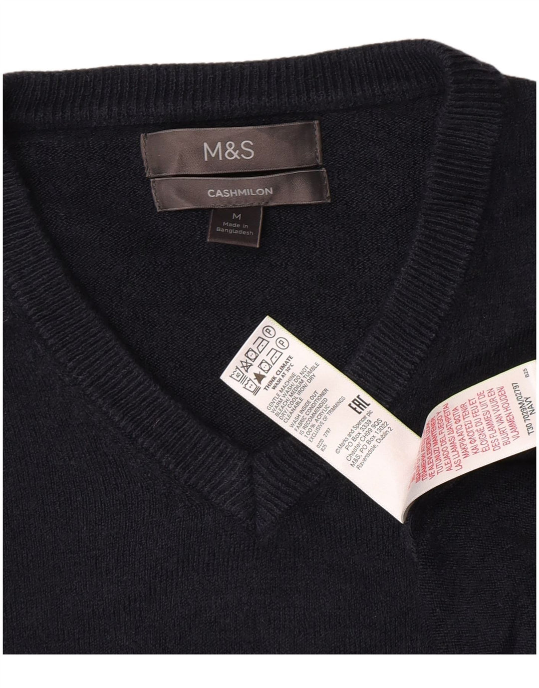 Suéter masculino Marks & Spencer com decote em V médio azul marinho acrílico