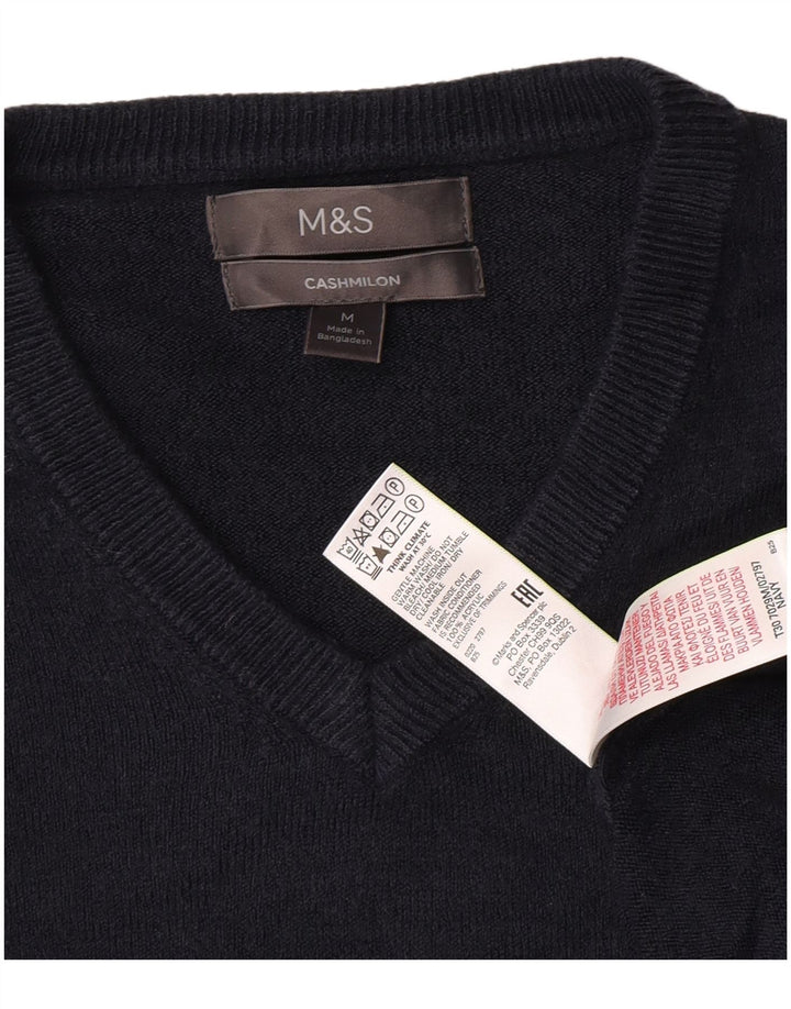 Suéter masculino Marks & Spencer com decote em V médio azul marinho acrílico
