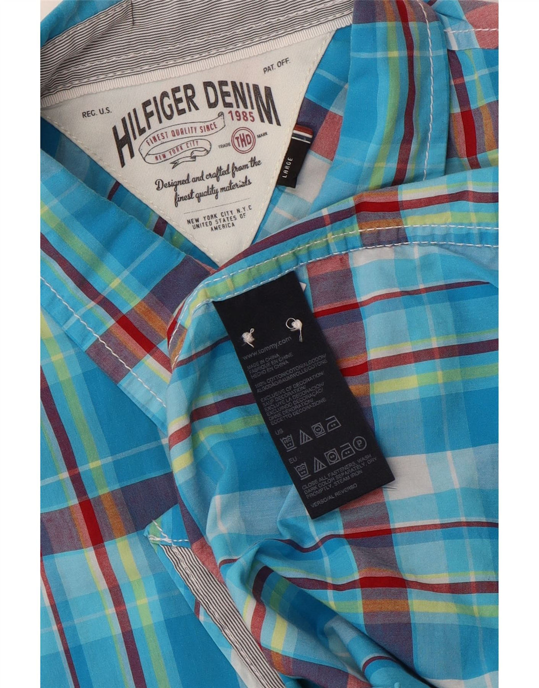 Camisa masculina Tommy Hilfiger grande algodão xadrez azul