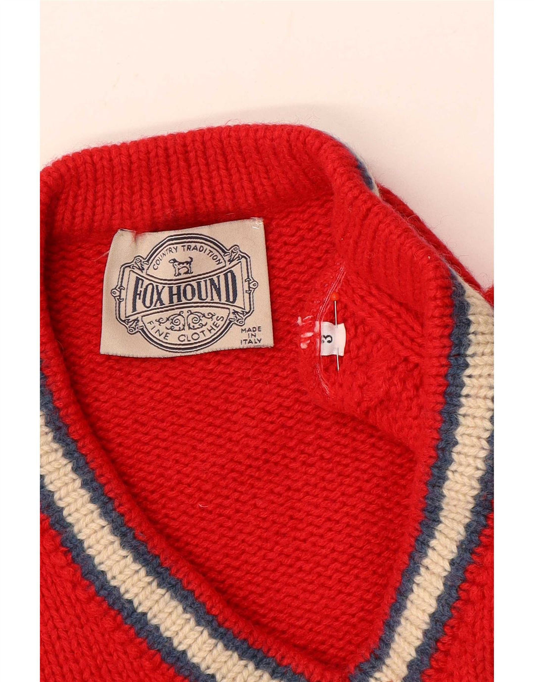 Suéter masculino Foxhound com gola V e decote em V médio bloco colorido vermelho