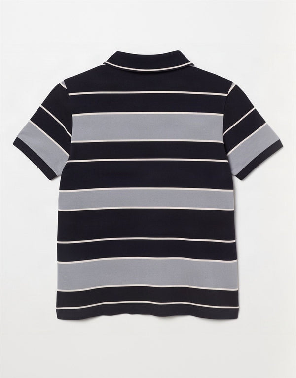 Camisa polo masculina Lacoste tamanho 5 grande algodão listrado azul marinho