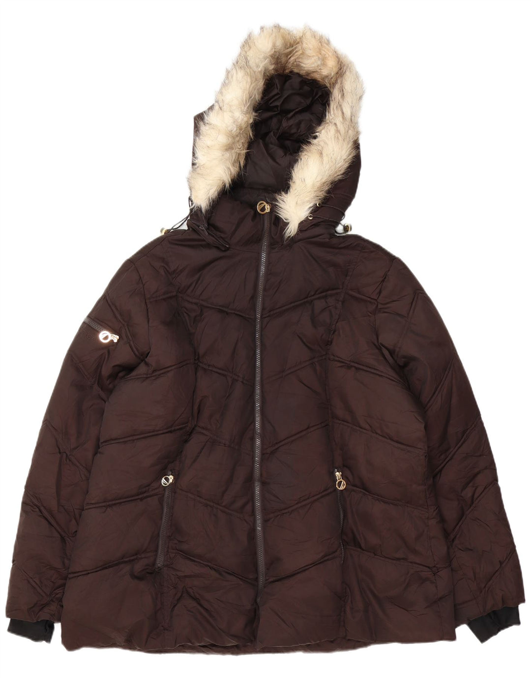 Jaqueta feminina acolchoada com capuz Nautica UK 20 2XL poliéster marrom