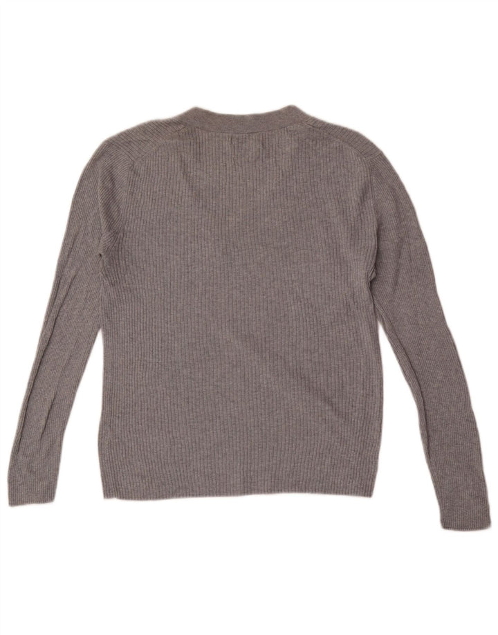 Top feminino Massimo Dutti manga comprida Reino Unido 14 grande seda cinza