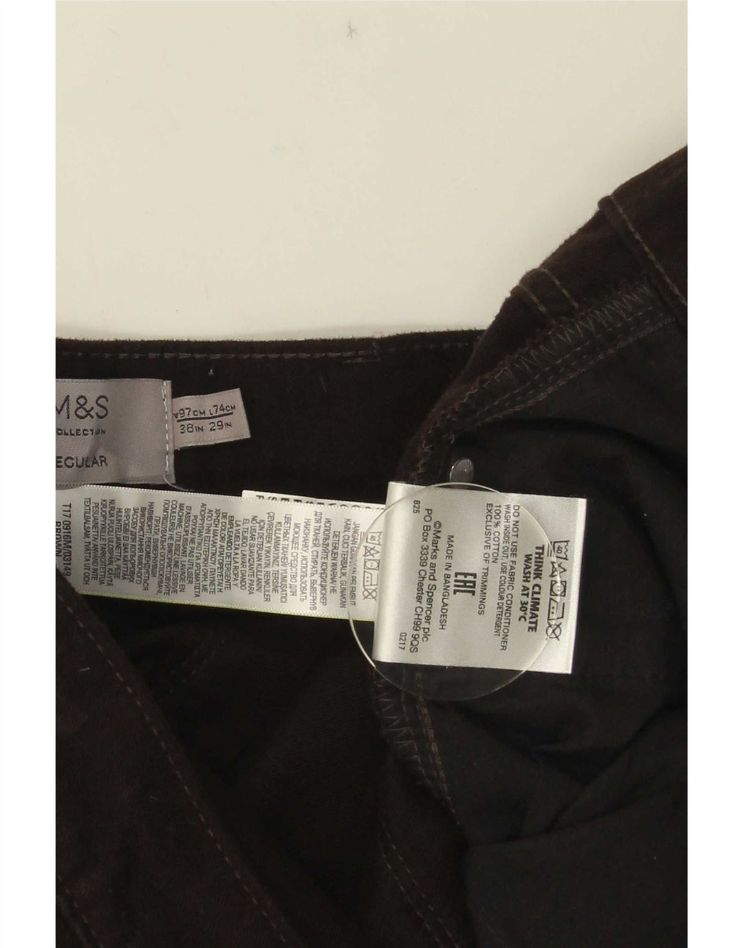 Calça casual masculina Marks & Spencer de ajuste regular W38 L29 algodão marrom