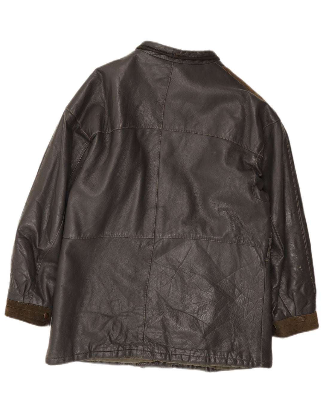 Jaqueta de couro feminina vintage IT 44 couro colorblock cinza médio