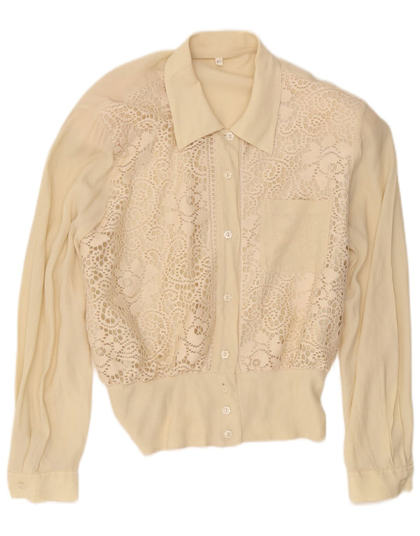 Blusa feminina vintage IT 44 seda floral bege médio